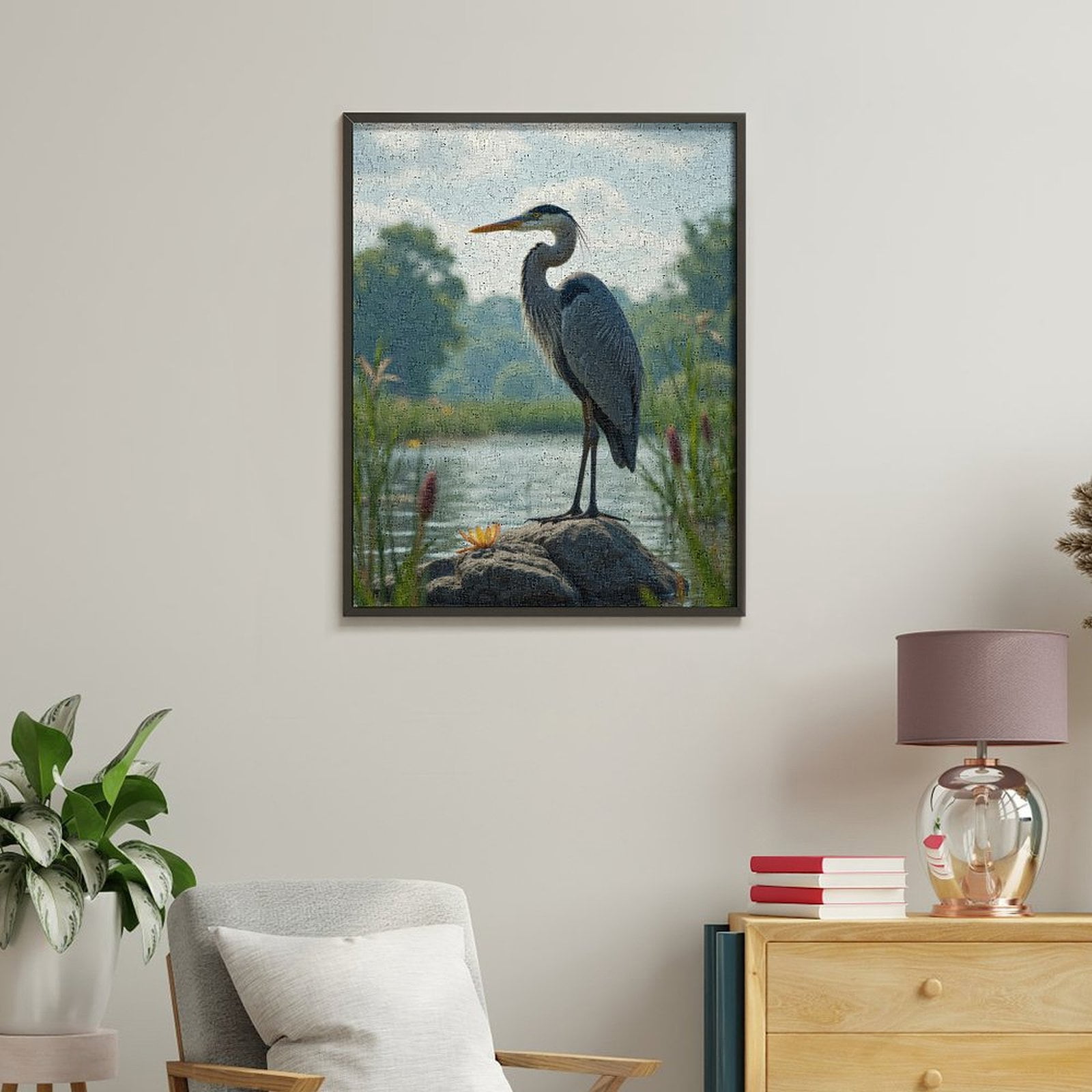 Paint by Numbers Kit for Adults, Elegant Heron On River Rock Paint by Numbers, Easy Paint by Numbers Kit for Adults Beginner, DIY Adult Paint by Number Kits on Canvas, 12x16in Home Decor