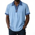 thumbnail image 1 of Camisetas de Manga Corta de los Hombres Casual Cuello de Color Sólido Botonada Camiseta Parchada, Camisetas de Verano de Manga Corta para el Ejercicio, 1 of 8