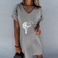 thumbnail image 2 of Robe T-Shirt pour Femmes Décontractée d'Été à Col en V à Manches Courtes à Imprimé Graphique Robe d'Été Coupe Ample Plage Vacances Robe Courte, 2 of 5