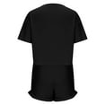 thumbnail image 6 of BSDJILFG 2 Piece Sets for Women Summer 2025 Sleepwear Overalls Half Sleeve Solid Color Loose Round Neck Basic Tees with Ruffle Elastic Waist Shorts Campus Style School Collage Looks, 6 of 7