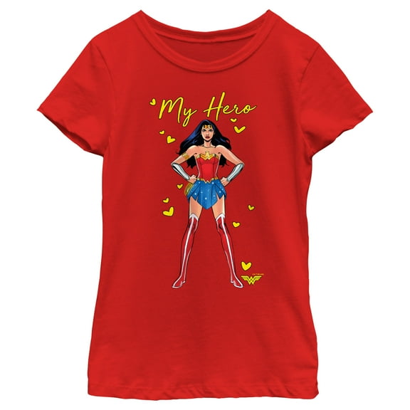 Girl's Wonder Woman Retro My Hero  Graphic Tee Red Small