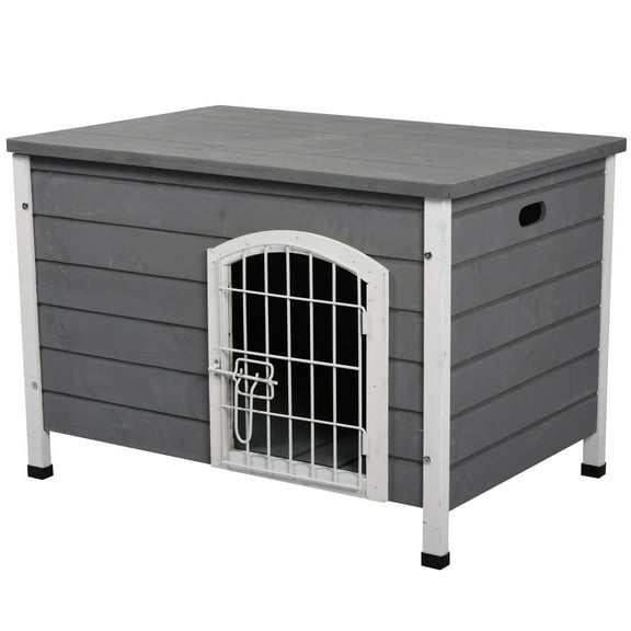 NNYYS 31" L Wooden Decorative Dog Cage Kennel Wire Door with Lock Small Animal House with Openable Top Removable Bottom Grey
