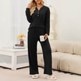 thumbnail image 5 of Usloyux Women's 2 Piece Lounge Set V Neck Long Sleeve Pullover Top and Wide Leg Pants Matching Tracksuit Outfits with Solid Casual Style, Black S, 5 of 8