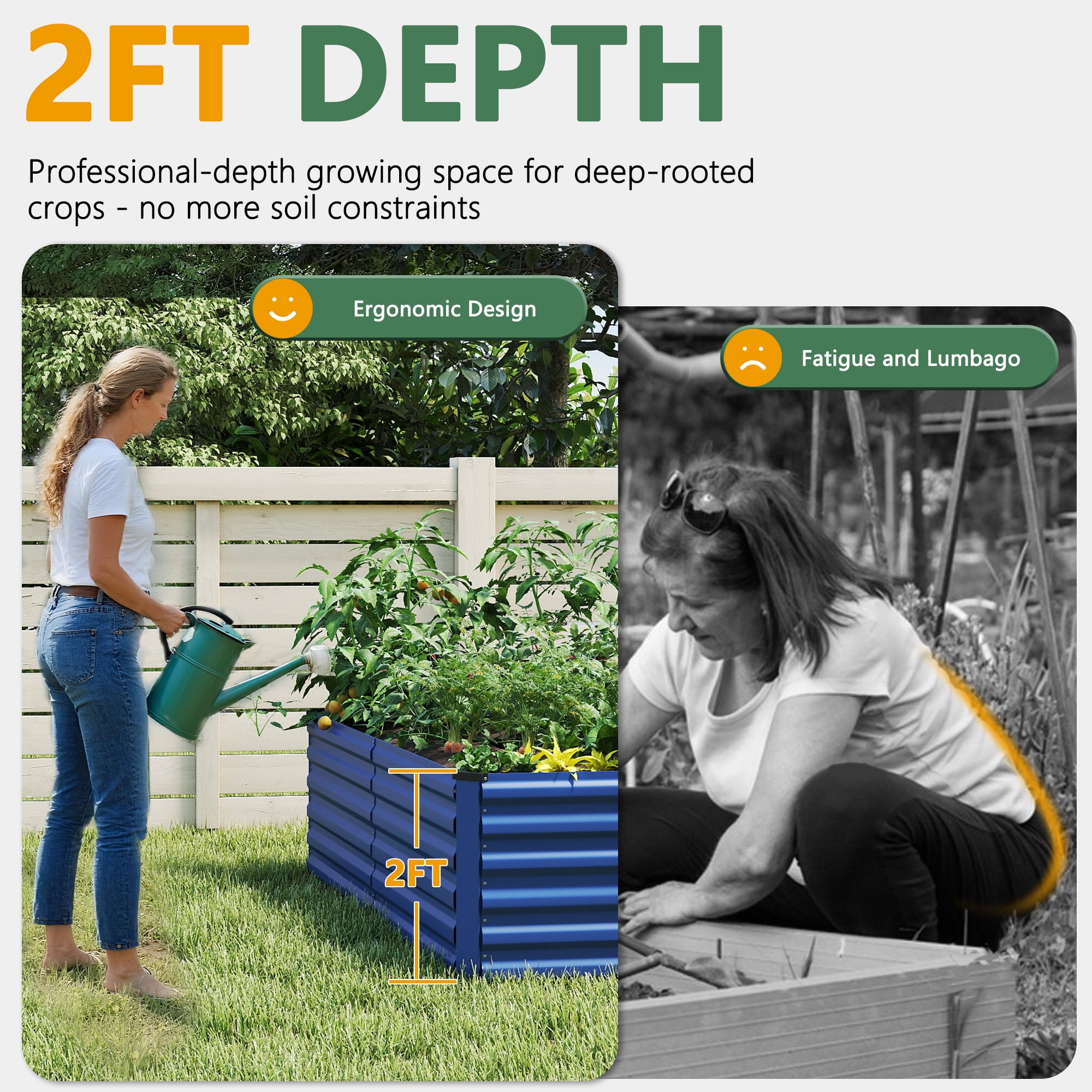 FOOWIN 2 Pack 6x3x2ft Outdoor Metal Raised Garden Bed,Planter Box for Vegetables,Flowers,Herbs w/269 Gallon Capacity, Blue