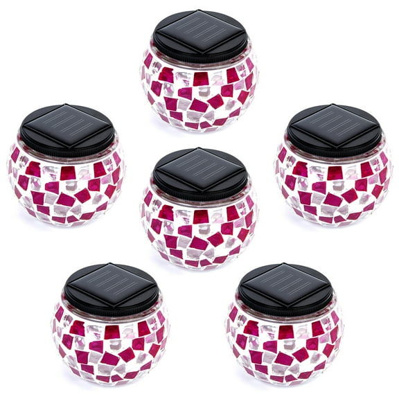 iGlow 6 Pack Outdoor Garden Solar Powered Mosaic Lights Crystal Glass Ball LED Landscape Path Lamp Post Deck Fence