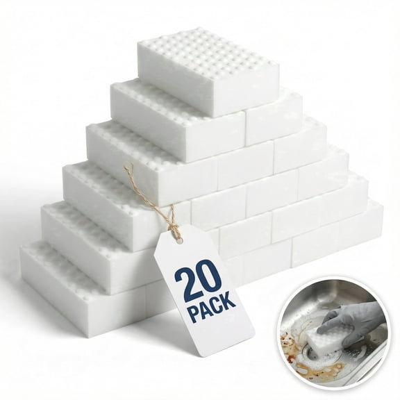 2X Density Melamine Cleaning Sponges, Extra Thick Non-Scratch Magic Eraser Pads for Kitchen, Bathroom, Dishes & Walls, Tough Stain & Grease Removal Household Cleaner (20-Pack) ﻿
