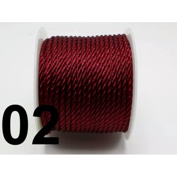 U8MO 50Meter Nylon String Chinese Satin Silk Braided Cord 2mm Love Binding Rope Spool-2# Red wine