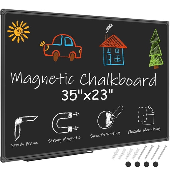 JILhome Magnetic Chalk Board, 35" x 23" Black Dry Erase Board, 3'x2' Blackboard for School, Office, Home, Bar, Restaurant Menu, Black Aluminium Frame