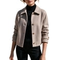 thumbnail image 2 of Trikvn Womens Short Wool Blend Jacket Lapel Collar Button up Cropped Coat Long Sleeve Casual Fleece Outerwear for Fall Winter Daily Business Casual, 2 of 6