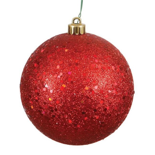 Vickerman N591503DQ Boule d'Ornement de Noël à Paillettes Rouges 6 Po. - 4 par Sac