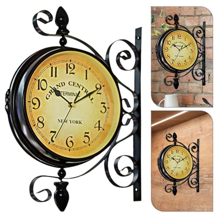 COOPHYA Vintage Wall Clock Multi Color Wrought Iron Decorative Double Faced 360 Degree Rotation For Homeowners 1Set