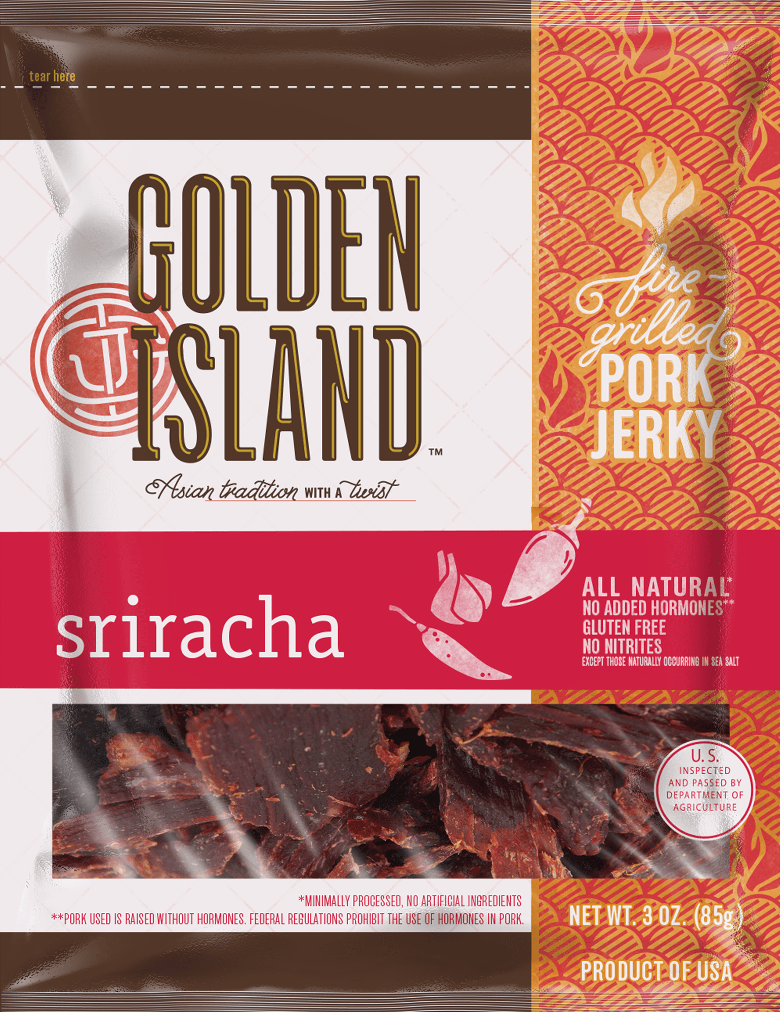 Golden Island Pork Jerky, Sriracha, 3 Oz
