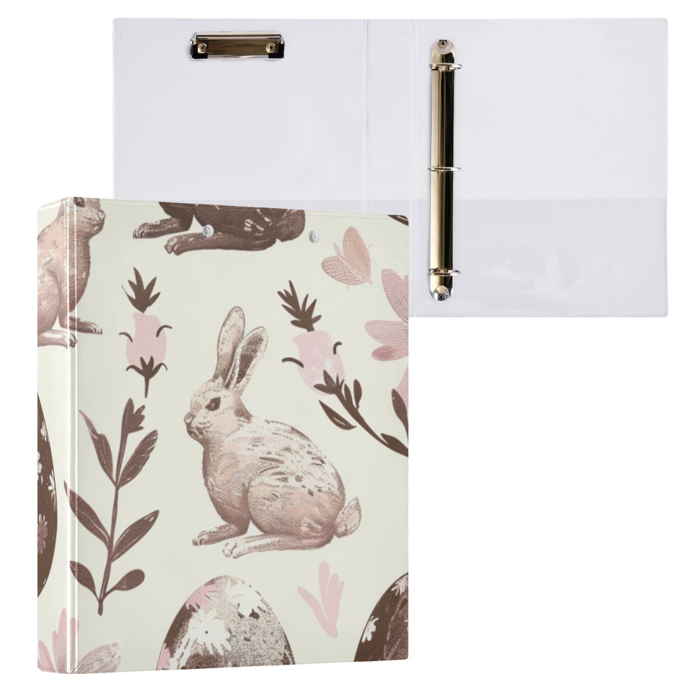 Chocolate Easter Eggs Rabbits 3 Ring Binders 1.5 inch Hardcover File Folders with Interior Pockets A4 Size Organizer for School Office Hospital