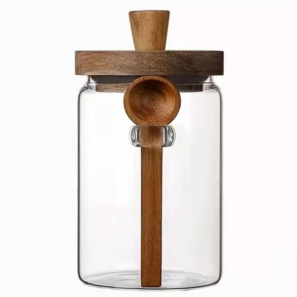Tarro de vidrio con tapa y cuchara de madera, contenedores de almacenamiento de alimentos, tarro de café, contenedor de posos de café