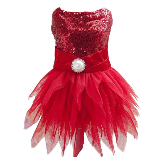Tangpan Beam Waist Christmas Pet Costume Dog Dance Skirt Satin Camp Party Dress(Red,M)
