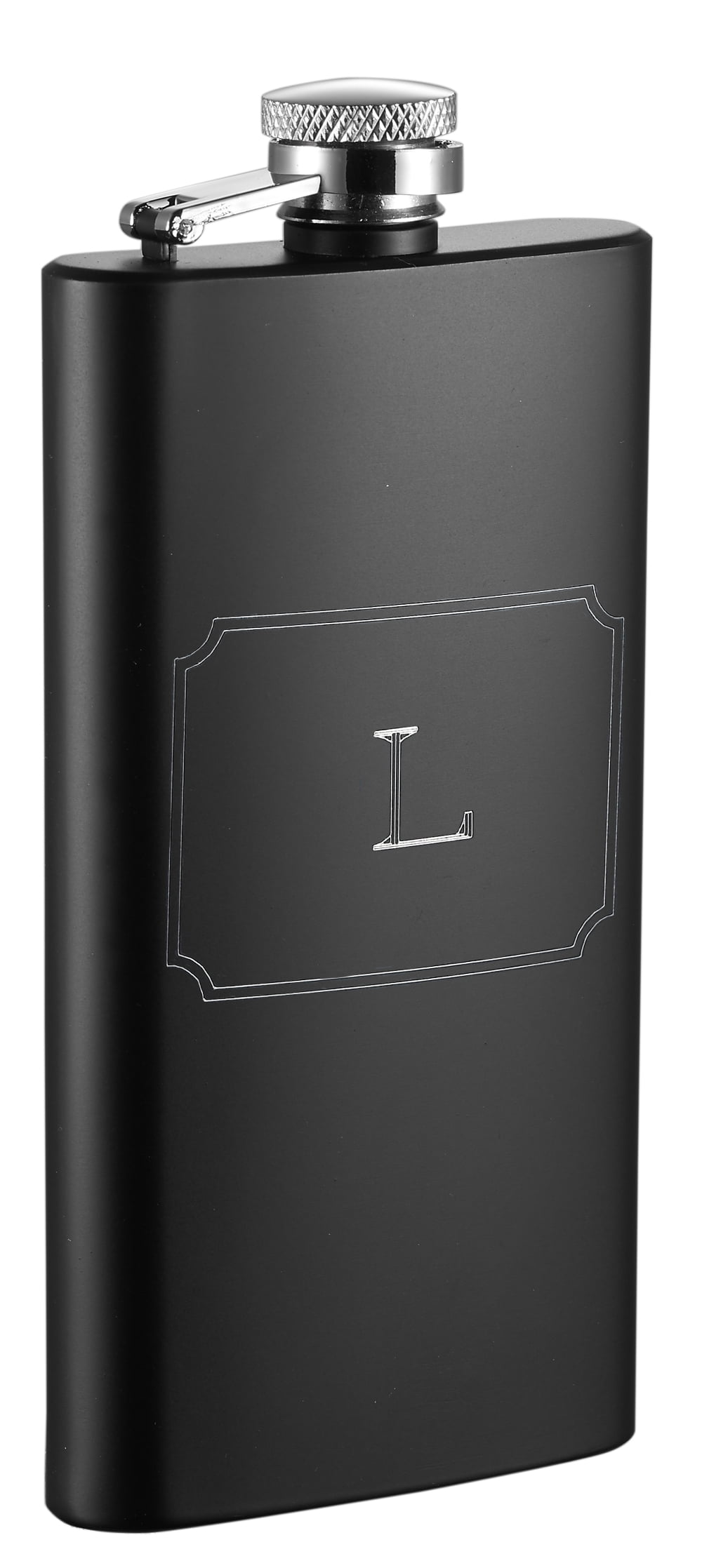 Letter R 6 oz Matte Black Visol Products Marcel Liquor Flask with Engraved Initial