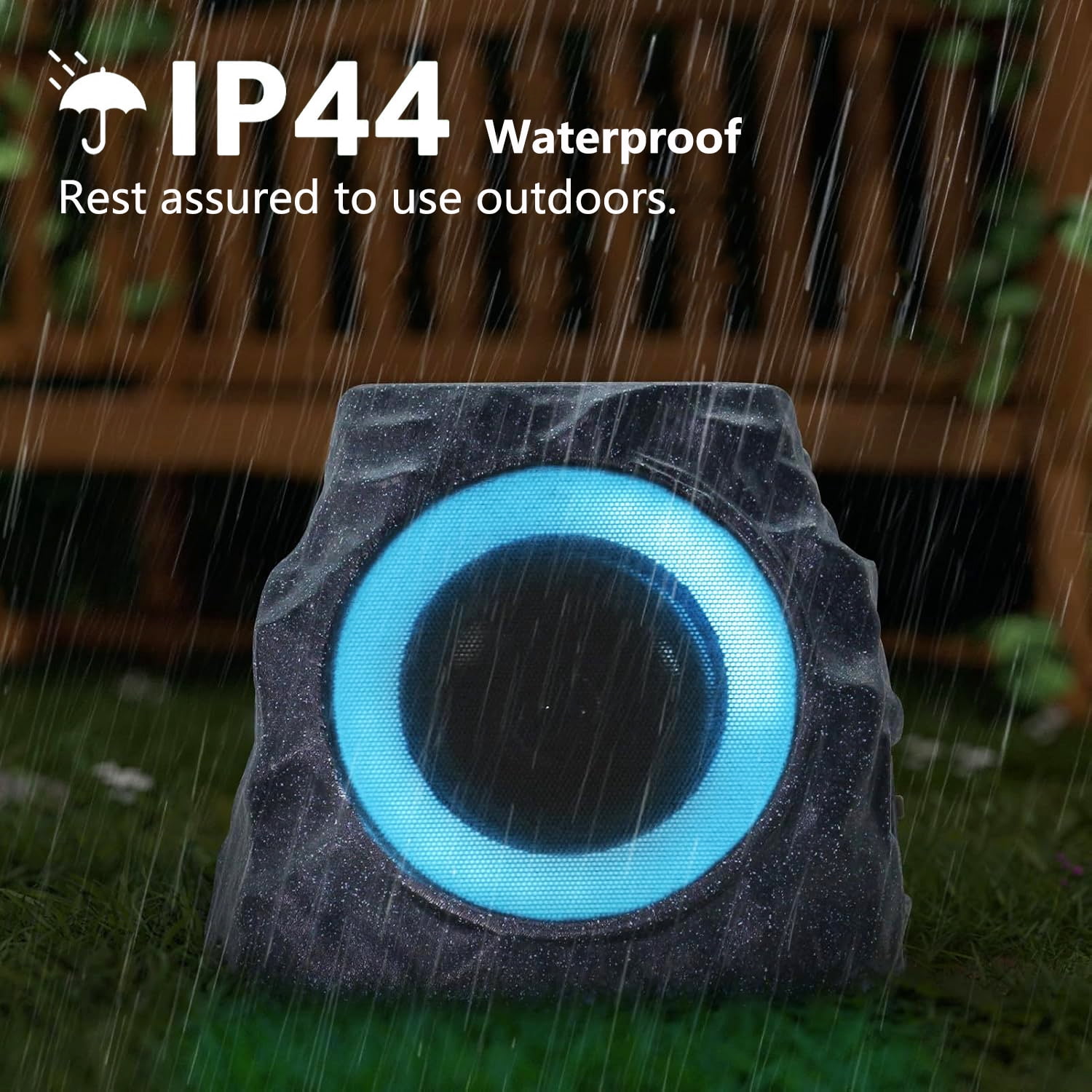 Postlucky 2-Pack Outdoor Solar Rock Speakers, Bluetooth, TWS Pairing, RGB LED Flashing, USB Charging, Waterproof, 8.1" Black
