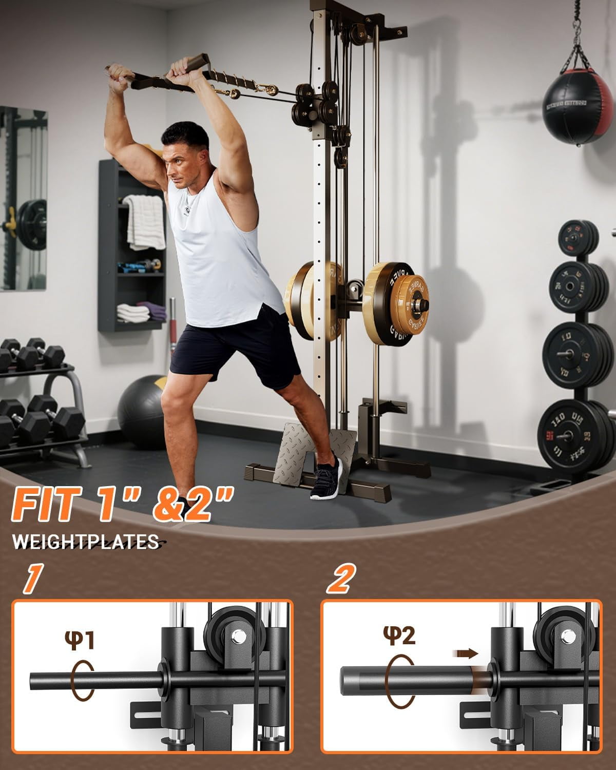 Wall Mount Cable Station, Cable Crossover Machine with 18 Positions, 400LB Capacity, High and Low Cable Crossover Machine for Garage Home Gym