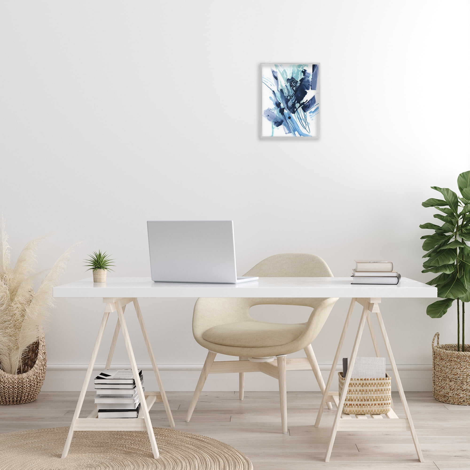 Stupell Industries Restless Blue Splash Abstract Painting Gray Framed Art Print Wall Art, 11 x 14