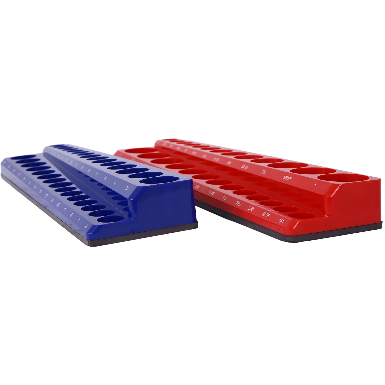 Magnetic Socket Organizer Set, 6-Piece Socket Holder Set Includes 1/4", 3/8", 1/2" Drive Metric SAE Socket Trays, Holds 141 Pieces Standard Size and Deep Size Sockets(Socket not Included),red and bl