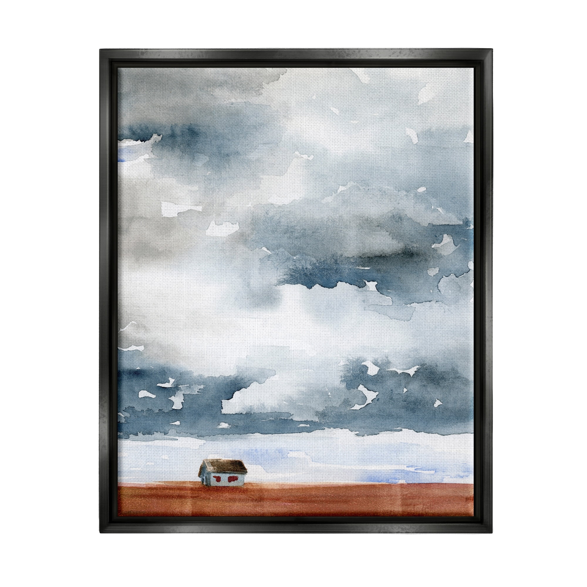 Stupell Industries Distant Rural Cottage Heavy Clouds Watercolor Painting Painting Metallic Gold Floating Framed Canvas Print Wall Art, Design by Jennifer Paxton Parker