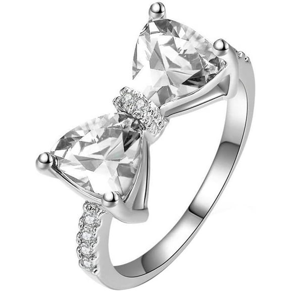 Cute Bow Engagement Promise Love Knot Rings for Women Bridal Dainty Cubic Zirconia Bow Tie Stackable Elegant Wedding Bands Ring Wrap Finger Romantic Holiday Party Statement Jewelry for Her