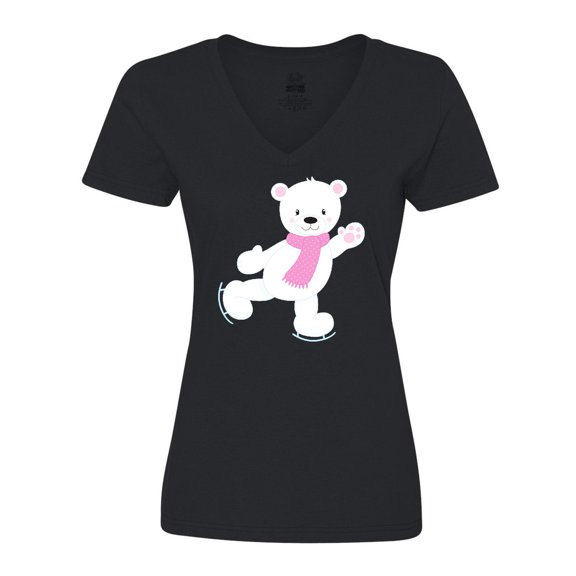 Inktastic Polar Bear, White Bear, Ice Skating Bear, Scarf Women's V-Neck T-Shirt