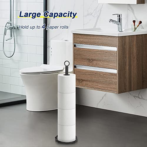 Freestanding 4-Roll Toilet Paper Holder Stand with Reserve Storage, All-Metal Bathroom & Kitchen Countertop Organizer in Matte Black