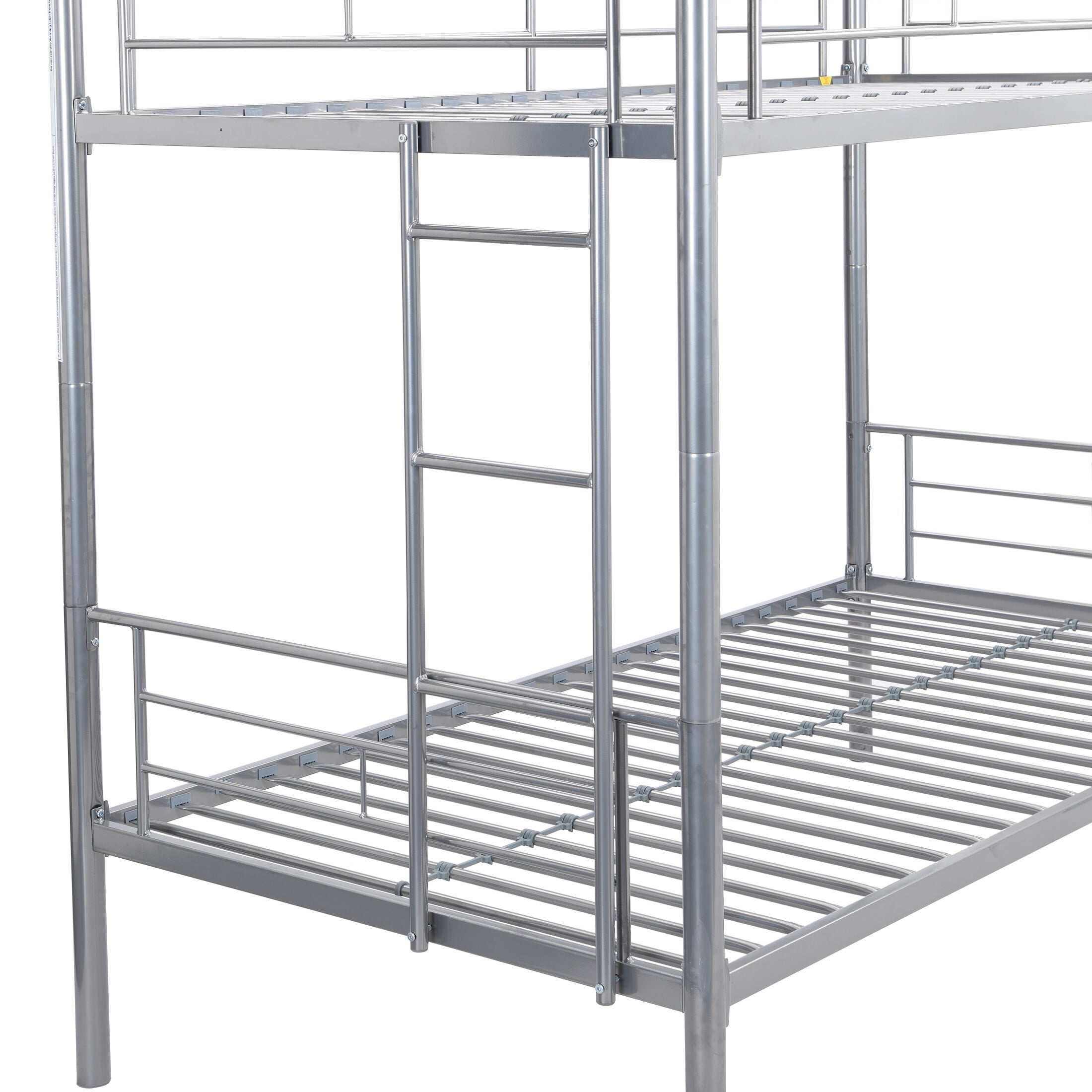 DEALTOPS Metal Bunk Bed Twin Over Twin, Durable Bunk Bed with Ladder and Full-Length Guardrail, Silver