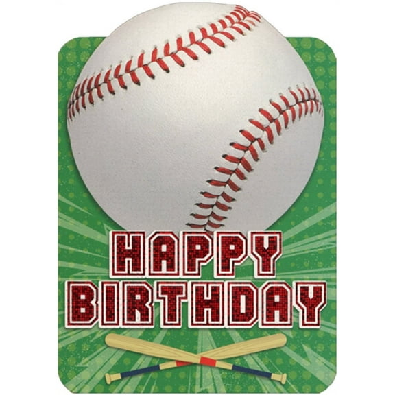 Paper House Productions Baseball on Green Die Cut Foil Sports Birthday Card For Kids