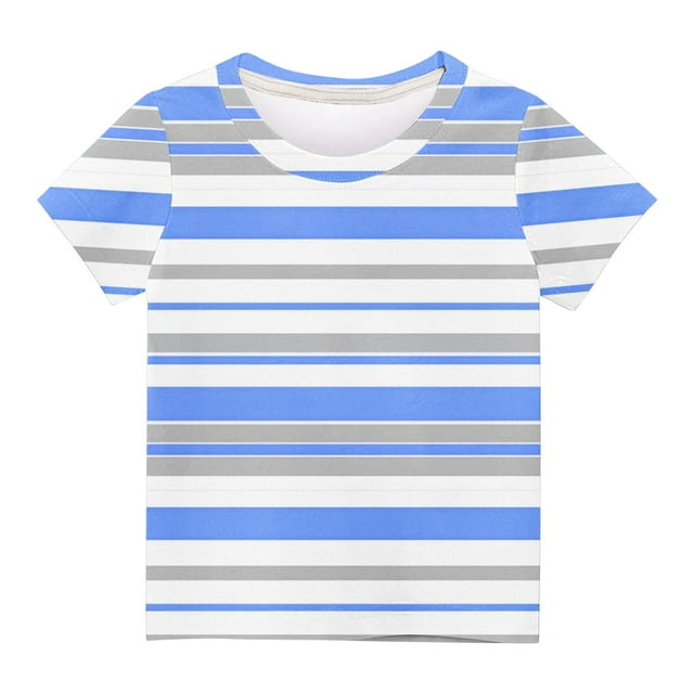 Zpanxa Chemise Boutonnée Garçon Imprimé de Lettres Col Rond Manches Courtes Haut Mode Décontracté Imprimé à Rayures avec Polyester Spandex 4 Ans