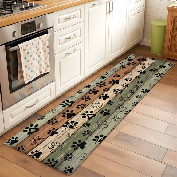 2'x6' Rug Runners for Hallways Kitchen, Sage Green Brown Non Slip Entryway Beside Floor Carpet Runner, Farmhouse Dog Paw Vintage Washable Laundry Room Bedroom Throw Rugs Mat for Family Pet