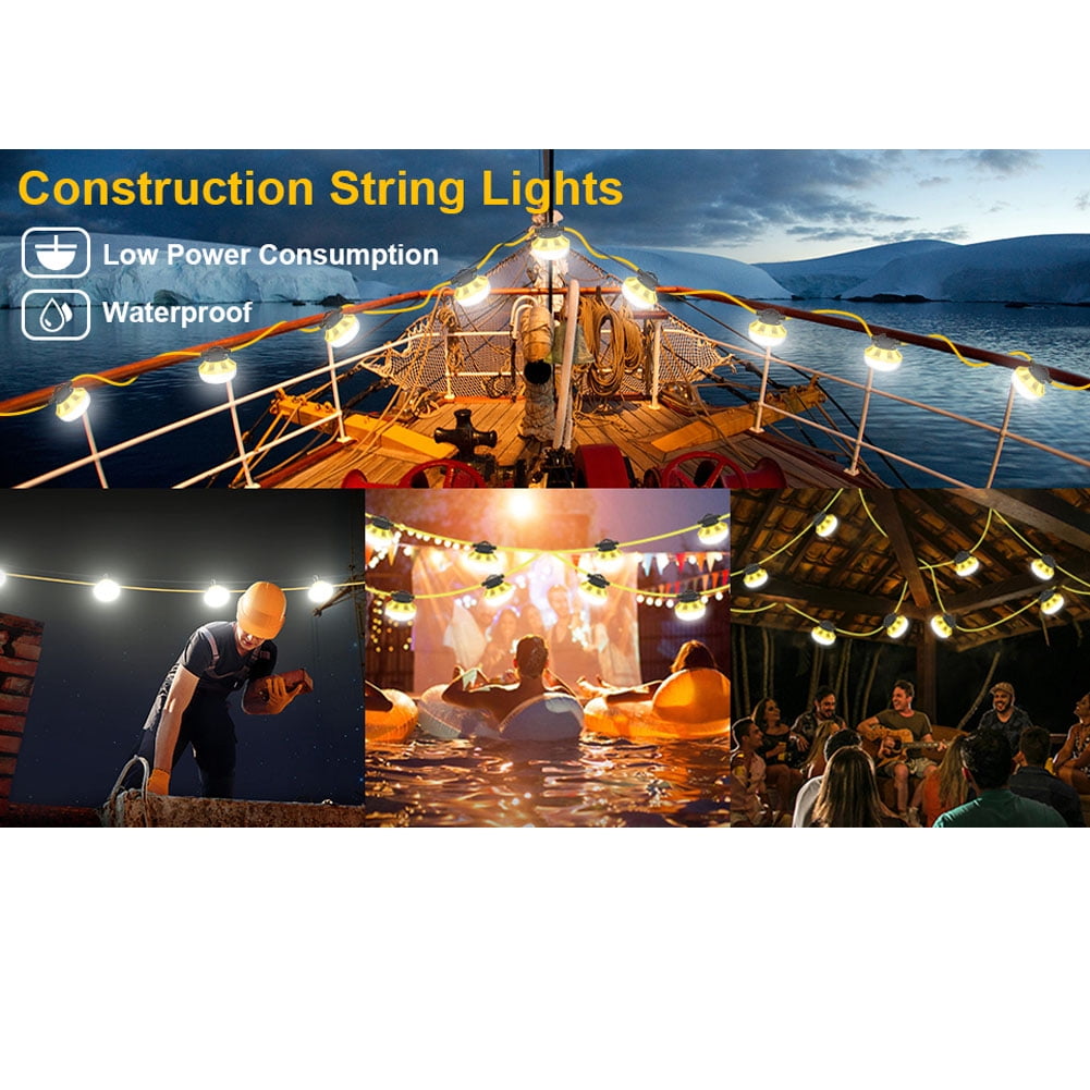 50FT 5 LED Construction String Lights, 50W LED Temporary Lighting,IP65 Weatherproof Super Bright Industrial Grade Work Lights