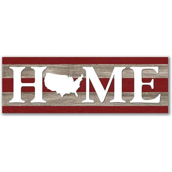 Home US Red White Stripe Rustic Wood Wall Sign 6x18