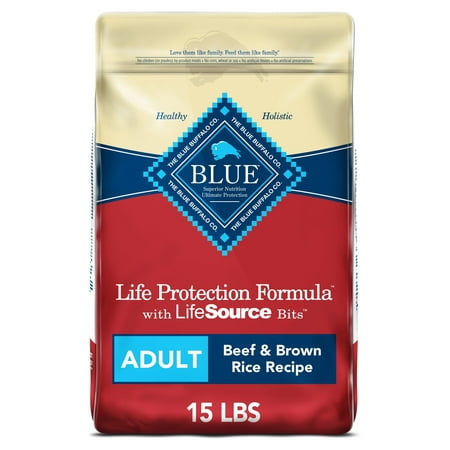 Blue Buffalo Life Protection Formula Beef and Brown Rice Dry Dog Food for Adult Dogs, Whole Grain, 15 lb. Bag