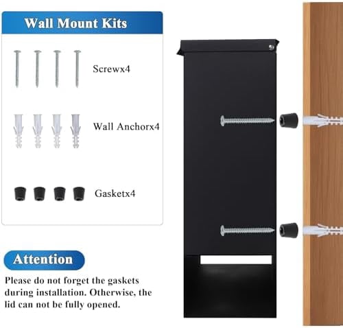 Locking Mailbox Wall Mount for Outside–  Mailboxes with Key Lock for Front Door Fence, Large Capacity Letter Box, 14.3 x 4.1 x 11.8 Inch, Black, SM-HPB911BN