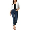 thumbnail image 2 of INSPIRE CHIC Women's Open Front Shawl Lapel 3/4 Ruched Sleeves Chiffon Crop Blazer, 2 of 7