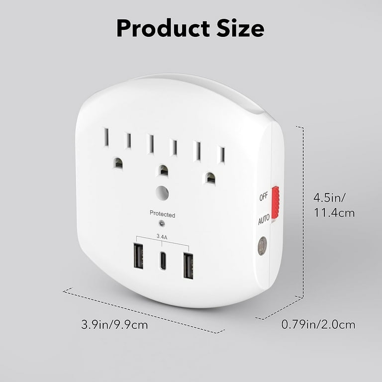 Wall Outlet with USB Ports LED Night Lights Automatic On/Off