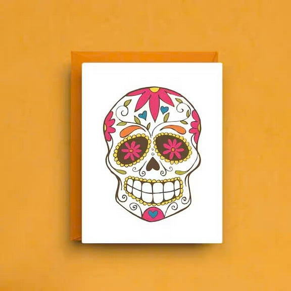 Colorful Sugar Skull Card – Day of the Dead Greeting Card with Envelope – Blank Inside for Personalized Messages – Perfect for Celebrations, Birthdays, or Just Because