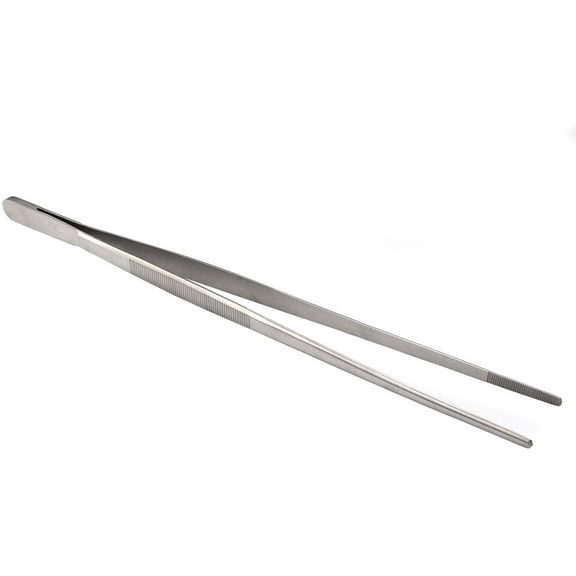 O'Creme Stainless Steel Precision Kitchen Tweezer Tongs with Serrated Tips for Gripping 8", Silver