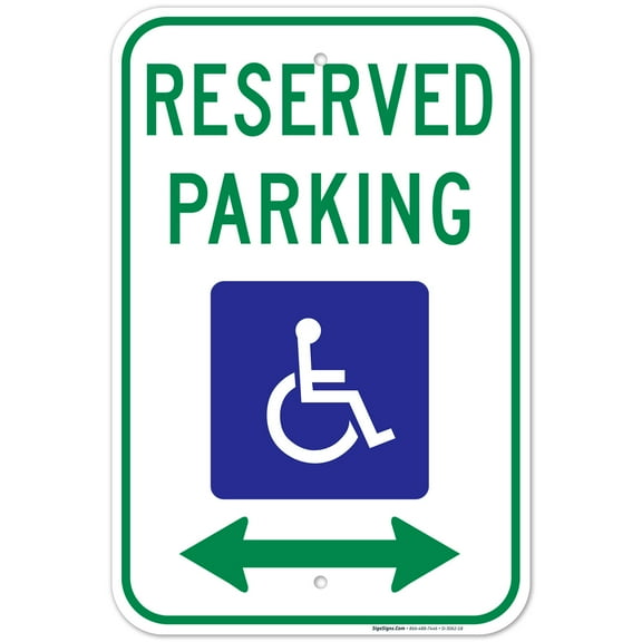 Federal Handicap Parking Sign, Reserved Parking Handicapped Symbol With Both Side Arrow Sign, 12x18 Aluminum
