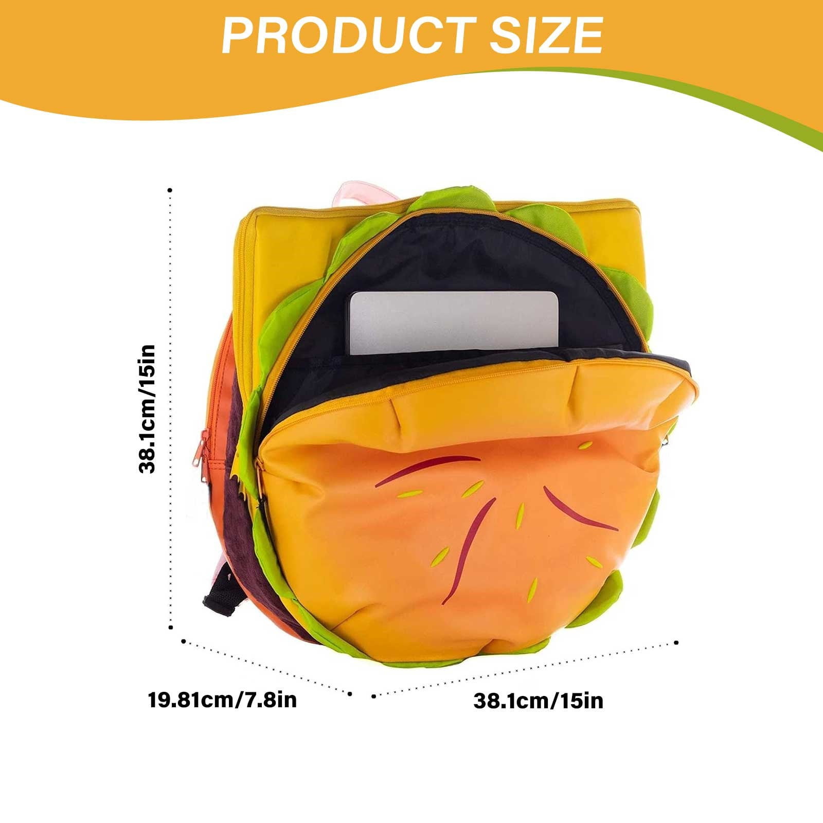 CSSJKYJ Cheeseburger Backpack, Funny Novelty Unique Cool Hamburger Daypack, Fashion Fun Casual Versatile Multi-Compartment Cheese Burger Backpacks(15x7.8x15in)