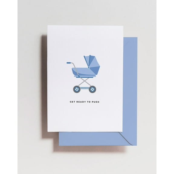 Get Ready to Push Baby Shower Card – Adorable Stroller Design – Envelope Included, Blank Inside – Perfect for New Parents Celebrations