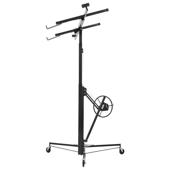 KFFKFF 11ft Drywall Lift, Durable 150 lbs Sheetrock Hoist with Adjustable Telescoping Arm, Lockable Wheels, Panel Jack Tool for Ceiling and Wall Installation (Black)