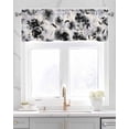 thumbnail image 2 of Black Grey Linen Curtain Valance for Bedroom/Bathroom/Kitchen/Office/Living/Dining Room Windows, Watercolor Ink Painting Aesthetics Floral Rod Pocket Topper Decorative Cafe Drapes Panel 42"x12", 2 of 6