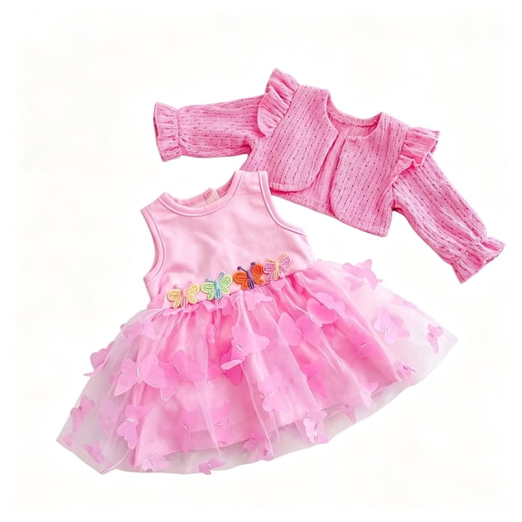 18 Inch Doll Clothes Set, Knit Cardigan & Tulle Dress with 3D Butterfly, Winter Princess Outfit for Dolls