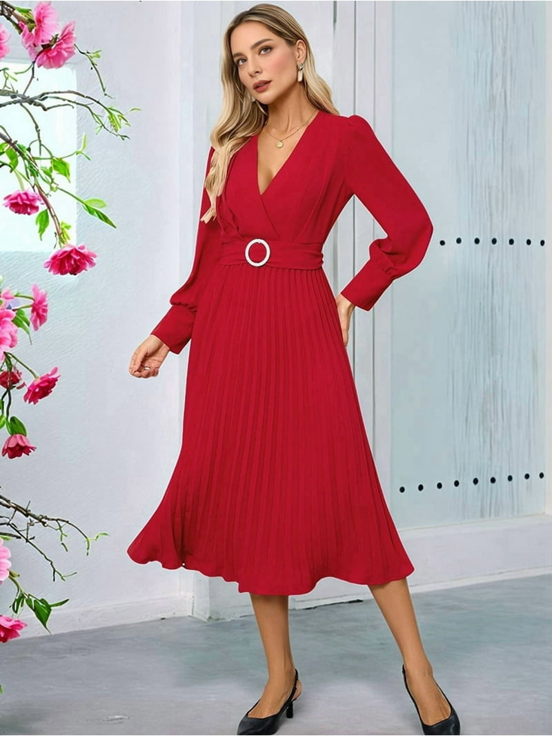 red and navy plaid dress RED LONG SLEEVES WITH DRAPED WAIST GOWN | CULT MIA