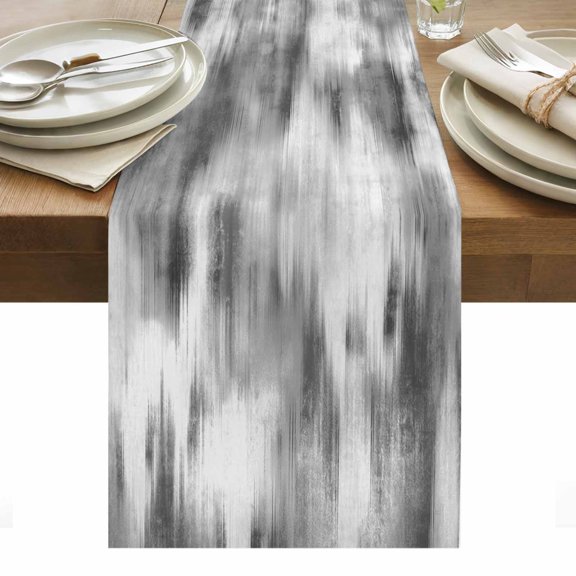 Grey Ombre Table Runner - 120 Inch Long, Kitchen Dining Table Runner Dresser Scarves, Vintage Simple Abstract Gradient Mottled Farmhouse Decor for Coffee Tables Wedding Party Banquet