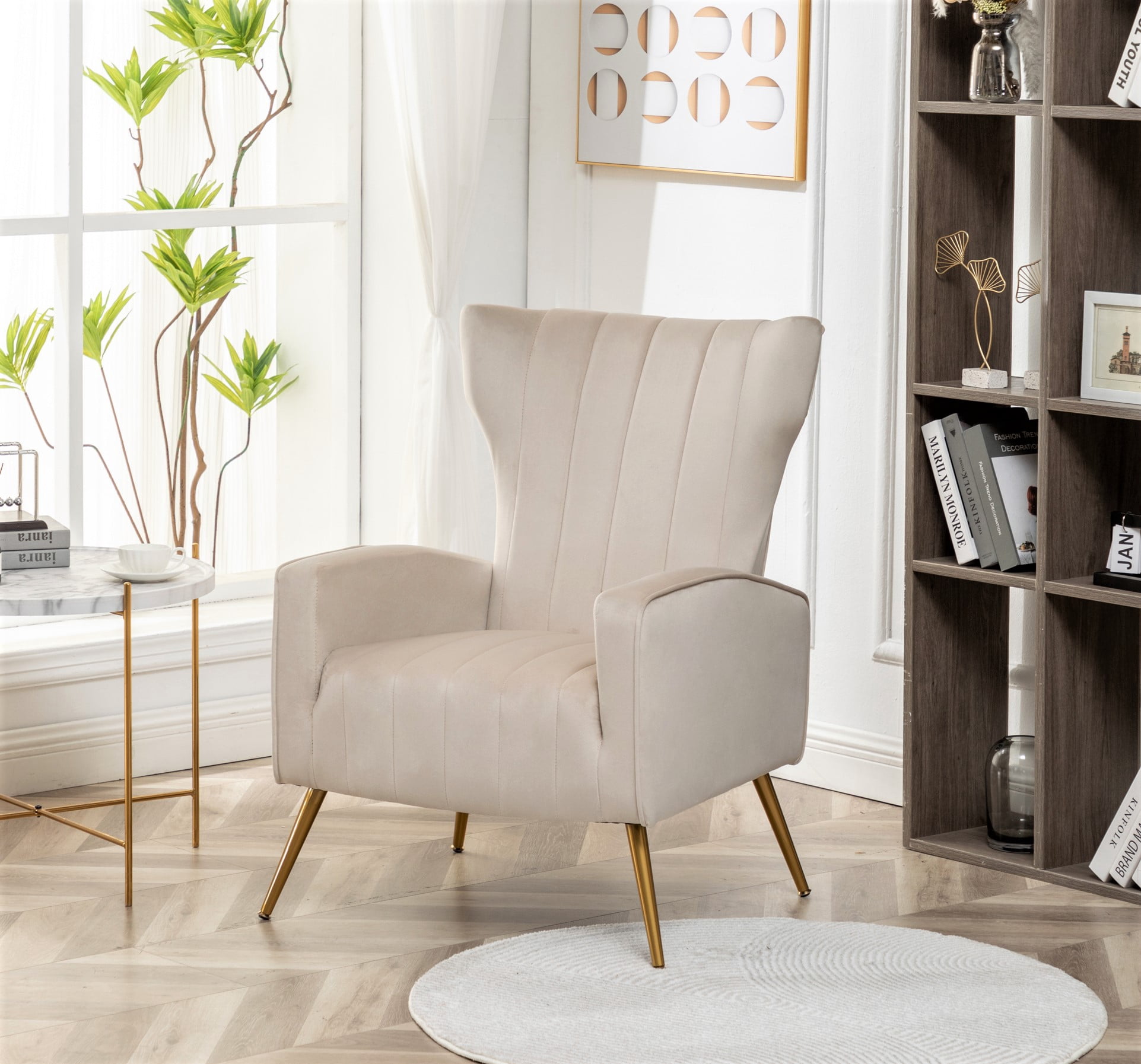 Kaleigh 27.56"W Velvet Sofa Chair with Metal Legs,Beige