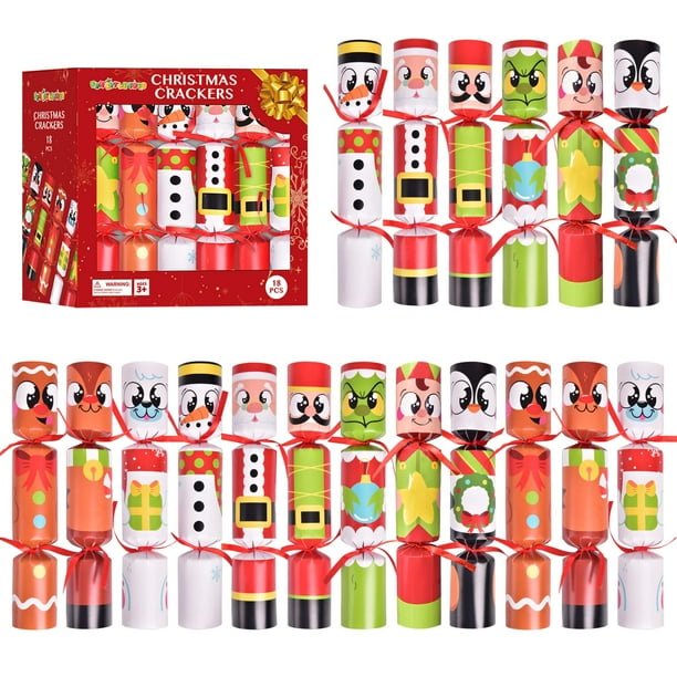 Christmas Crackers, divertidos juguetes pequeños, paquete de 18 unidades, sin broches para fiestas